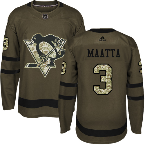 Men's Adidas Pittsburgh Penguins #3 Olli Maatta Authentic Green Salute to Service NHL Jersey