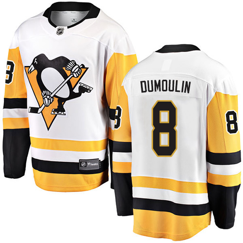 Men's Pittsburgh Penguins #8 Brian Dumoulin Authentic White Away Fanatics Branded Breakaway NHL Jersey