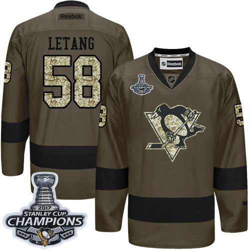 Men's Adidas Pittsburgh Penguins #58 Kris Letang Authentic Green Salute to Service 2017 Stanley Cup Champions NHL Jersey