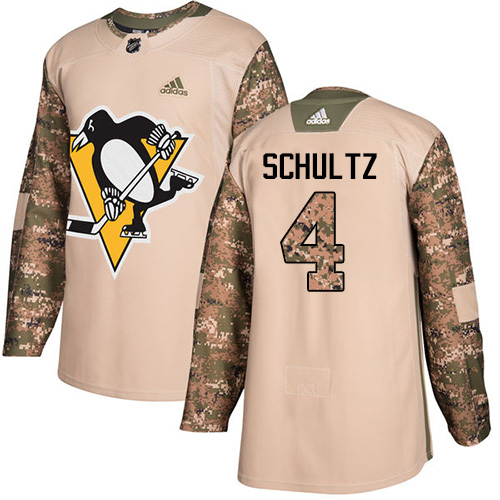Men's Adidas Pittsburgh Penguins #4 Justin Schultz Authentic Camo Veterans Day Practice NHL Jersey