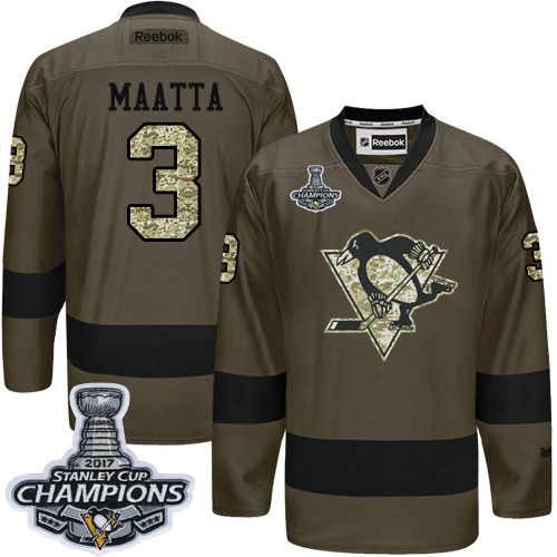 Men's Adidas Pittsburgh Penguins #3 Olli Maatta Authentic Green Salute to Service 2017 Stanley Cup Champions NHL Jersey