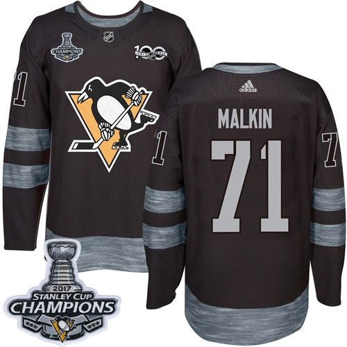 Men's Adidas Pittsburgh Penguins #71 Evgeni Malkin Authentic Black 1917-2017 100th Anniversary 2017 Stanley Cup Champions NHL Jersey