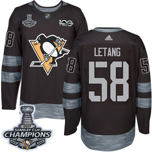 Men's Adidas Pittsburgh Penguins #58 Kris Letang Premier Black 1917-2017 100th Anniversary 2017 Stanley Cup Champions NHL Jersey