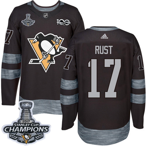 Men's Adidas Pittsburgh Penguins #17 Bryan Rust Premier Black 1917-2017 100th Anniversary 2017 Stanley Cup Champions NHL Jersey