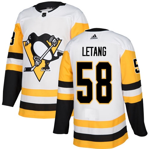 Men's Adidas Pittsburgh Penguins #58 Kris Letang Authentic White Away NHL Jersey