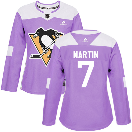Women's Adidas Pittsburgh Penguins #7 Paul Martin Authentic Purple Fights Cancer Practice NHL Jersey