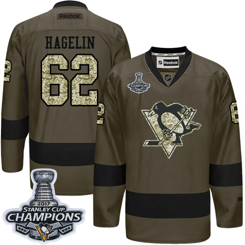 Men's Adidas Pittsburgh Penguins #62 Carl Hagelin Authentic Green Salute to Service 2017 Stanley Cup Champions NHL Jersey