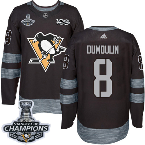 Men's Adidas Pittsburgh Penguins #8 Brian Dumoulin Authentic Black 1917-2017 100th Anniversary 2017 Stanley Cup Champions NHL Jersey