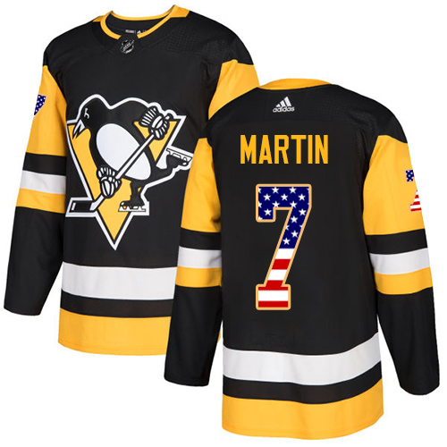 Men's Adidas Pittsburgh Penguins #7 Paul Martin Authentic Black USA Flag Fashion NHL Jersey