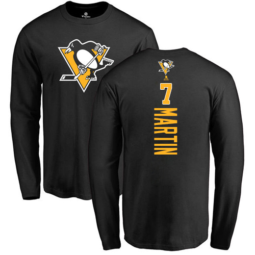 NHL Adidas Pittsburgh Penguins #7 Paul Martin Black Backer Long Sleeve T-Shirt