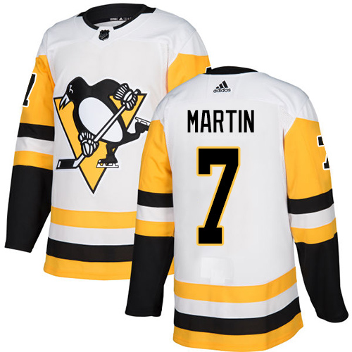 Youth Adidas Pittsburgh Penguins #7 Paul Martin Authentic White Away NHL Jersey