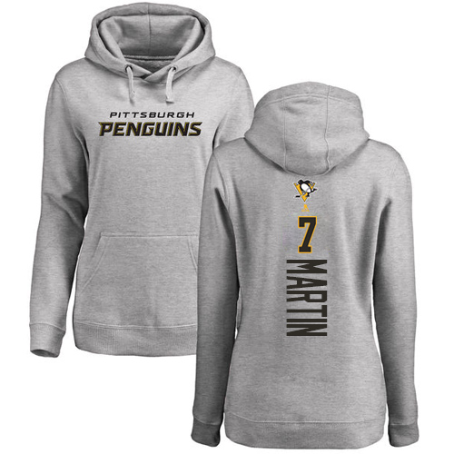 NHL Women's Adidas Pittsburgh Penguins #7 Paul Martin Ash Backer Pullover Hoodie