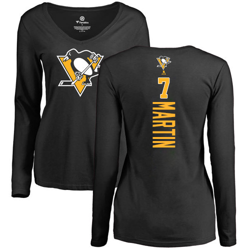 NHL Women's Adidas Pittsburgh Penguins #7 Paul Martin Black Backer Long Sleeve T-Shirt