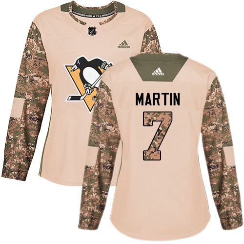 Women's Adidas Pittsburgh Penguins #7 Paul Martin Authentic Camo Veterans Day Practice NHL Jersey