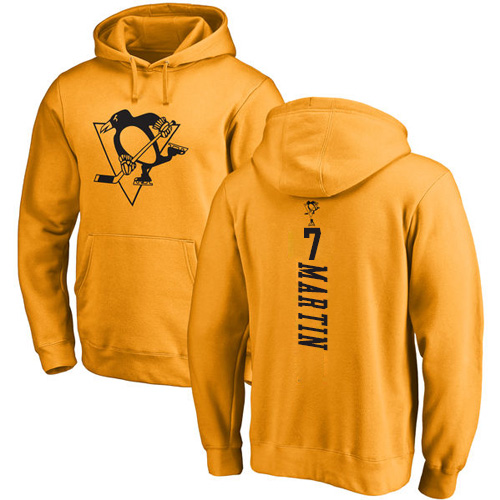 NHL Adidas Pittsburgh Penguins #7 Paul Martin Gold One Color Backer Pullover Hoodie