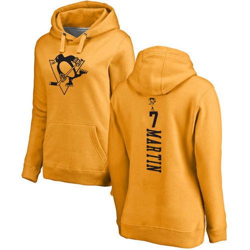 NHL Women's Adidas Pittsburgh Penguins #7 Paul Martin Gold One Color Backer Pullover Hoodie