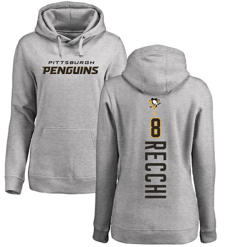 NHL Women's Adidas Pittsburgh Penguins #8 Mark Recchi Ash Backer Pullover Hoodie