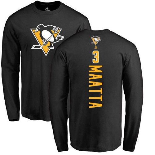 NHL Adidas Pittsburgh Penguins #3 Olli Maatta Black Backer Long Sleeve T-Shirt