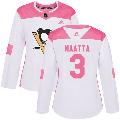 Women's Adidas Pittsburgh Penguins #3 Olli Maatta Authentic White/Pink Fashion NHL Jersey
