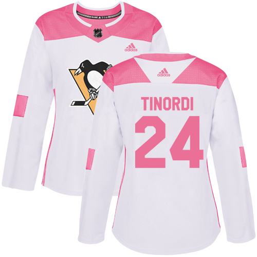 Women's Adidas Pittsburgh Penguins #24 Jarred Tinordi Authentic White/Pink Fashion NHL Jersey