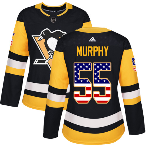 Women's Adidas Pittsburgh Penguins #55 Larry Murphy Authentic Black USA Flag Fashion NHL Jersey