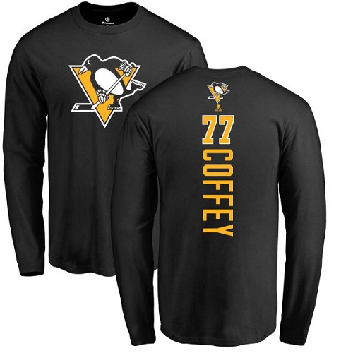 NHL Adidas Pittsburgh Penguins #77 Paul Coffey Black Backer Long Sleeve T-Shirt