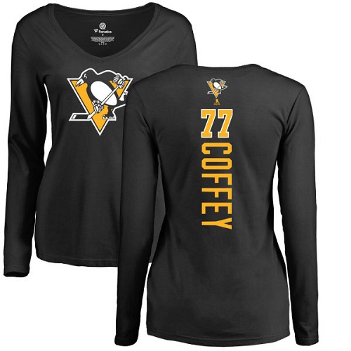 NHL Women's Adidas Pittsburgh Penguins #77 Paul Coffey Black Backer Long Sleeve T-Shirt