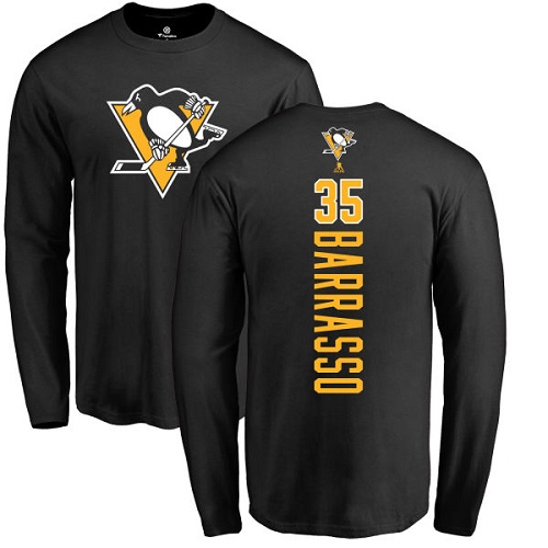 NHL Adidas Pittsburgh Penguins #35 Tom Barrasso Black Backer Long Sleeve T-Shirt