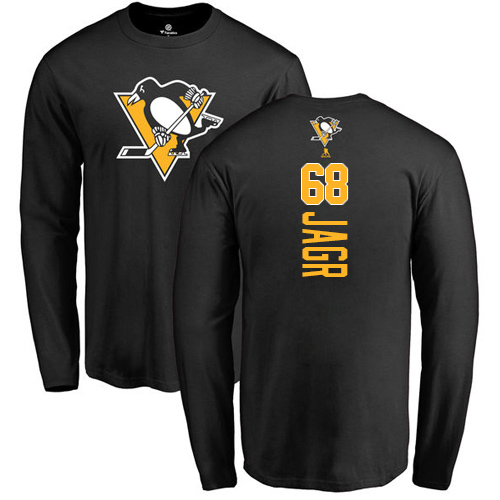 NHL Adidas Pittsburgh Penguins #68 Jaromir Jagr Black Backer Long Sleeve T-Shirt