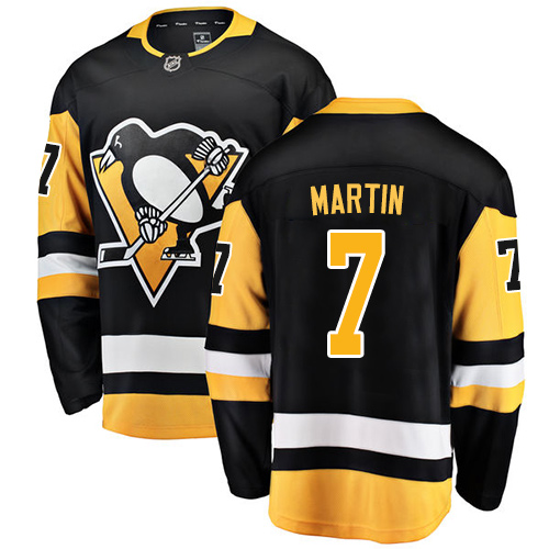 Men's Pittsburgh Penguins #7 Paul Martin Authentic Black Home Fanatics Branded Breakaway NHL Jersey