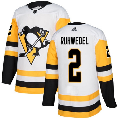 Men's Adidas Pittsburgh Penguins #2 Chad Ruhwedel Authentic White Away NHL Jersey