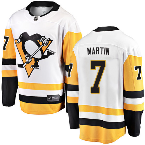 Men's Pittsburgh Penguins #7 Paul Martin Authentic White Away Fanatics Branded Breakaway NHL Jersey