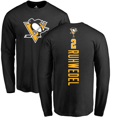 NHL Adidas Pittsburgh Penguins #2 Chad Ruhwedel Black Backer Long Sleeve T-Shirt