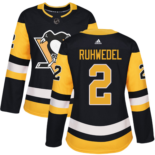 Women's Adidas Pittsburgh Penguins #2 Chad Ruhwedel Authentic Black Home NHL Jersey