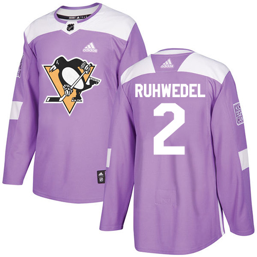 Youth Adidas Pittsburgh Penguins #2 Chad Ruhwedel Authentic Purple Fights Cancer Practice NHL Jersey