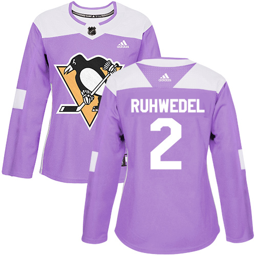 Women's Adidas Pittsburgh Penguins #2 Chad Ruhwedel Authentic Purple Fights Cancer Practice NHL Jersey