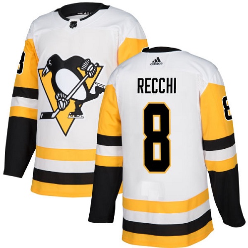 Men's Adidas Pittsburgh Penguins #8 Mark Recchi Authentic White Away NHL Jersey