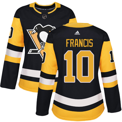 Women's Adidas Pittsburgh Penguins #10 Ron Francis Authentic Black Home NHL Jersey