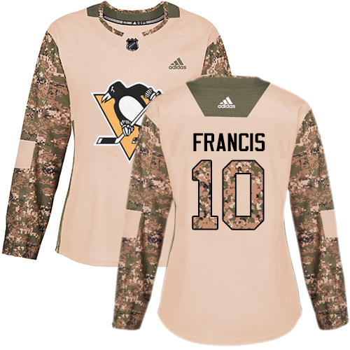 Women's Adidas Pittsburgh Penguins #10 Ron Francis Authentic Camo Veterans Day Practice NHL Jersey