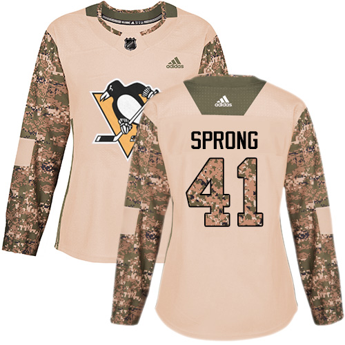 Women's Adidas Pittsburgh Penguins #41 Daniel Sprong Authentic Camo Veterans Day Practice NHL Jersey