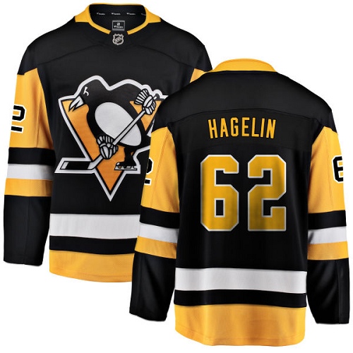 Men's Pittsburgh Penguins #62 Carl Hagelin Authentic Black Home Fanatics Branded Breakaway NHL Jersey