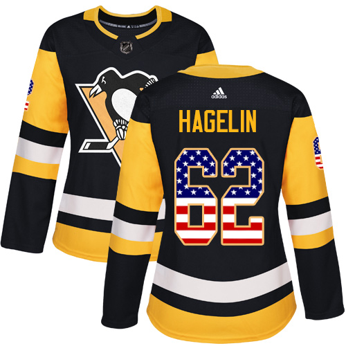 Women's Adidas Pittsburgh Penguins #62 Carl Hagelin Authentic Black USA Flag Fashion NHL Jersey