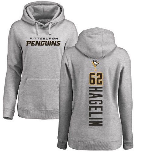 NHL Women's Adidas Pittsburgh Penguins #62 Carl Hagelin Ash Backer Pullover Hoodie