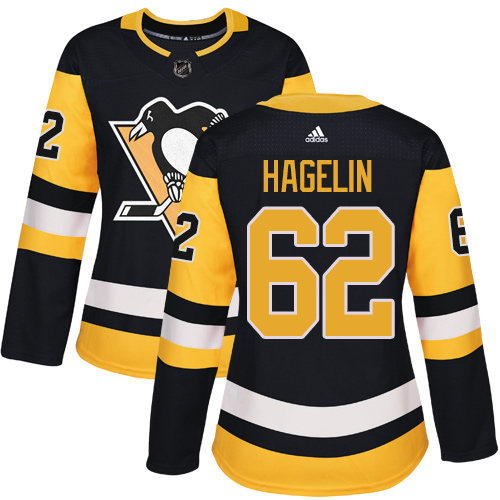 Women's Adidas Pittsburgh Penguins #62 Carl Hagelin Authentic Black Home NHL Jersey