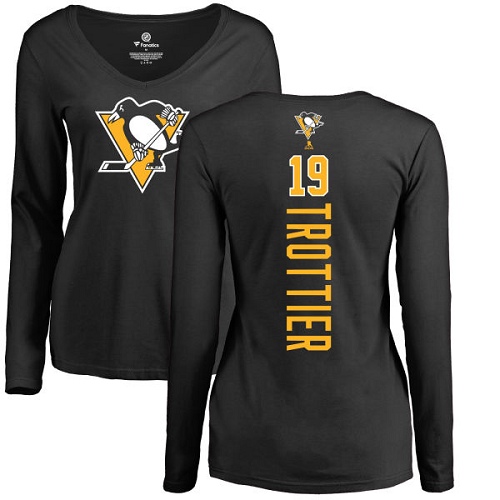 NHL Women's Adidas Pittsburgh Penguins #19 Bryan Trottier Black Backer Long Sleeve T-Shirt