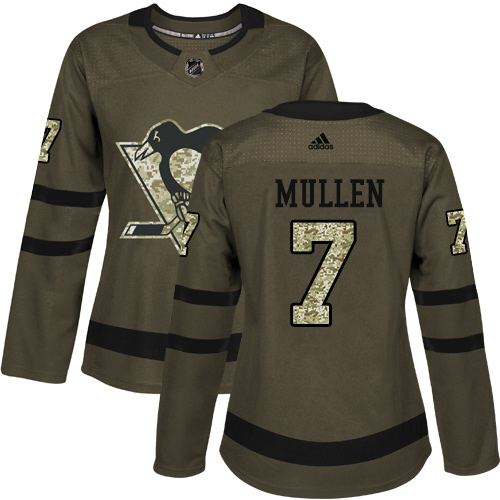 Women's Adidas Pittsburgh Penguins #7 Joe Mullen Authentic Green Salute to Service NHL Jersey
