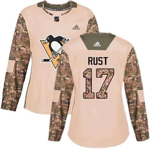 Women's Adidas Pittsburgh Penguins #17 Bryan Rust Authentic Camo Veterans Day Practice NHL Jersey