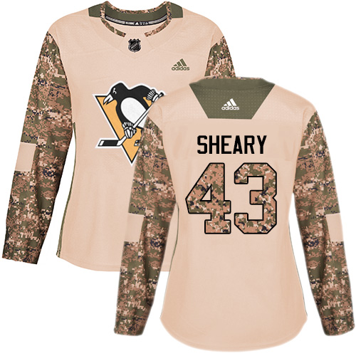 Women's Adidas Pittsburgh Penguins #43 Conor Sheary Authentic Camo Veterans Day Practice NHL Jersey