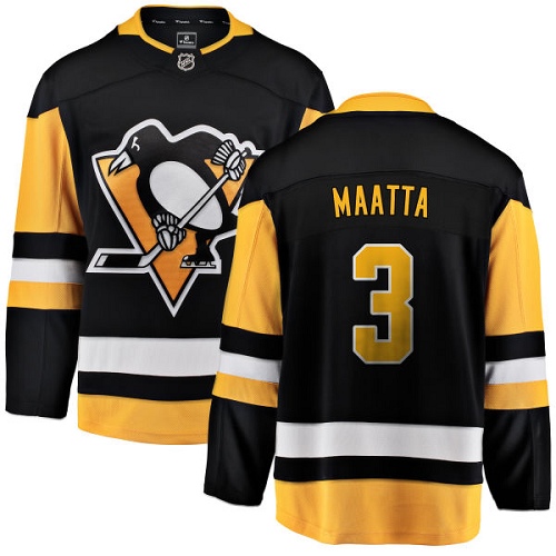 Men's Pittsburgh Penguins #3 Olli Maatta Authentic Black Home Fanatics Branded Breakaway NHL Jersey