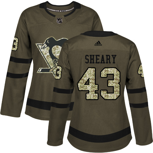 Women's Adidas Pittsburgh Penguins #43 Conor Sheary Authentic Green Salute to Service NHL Jersey